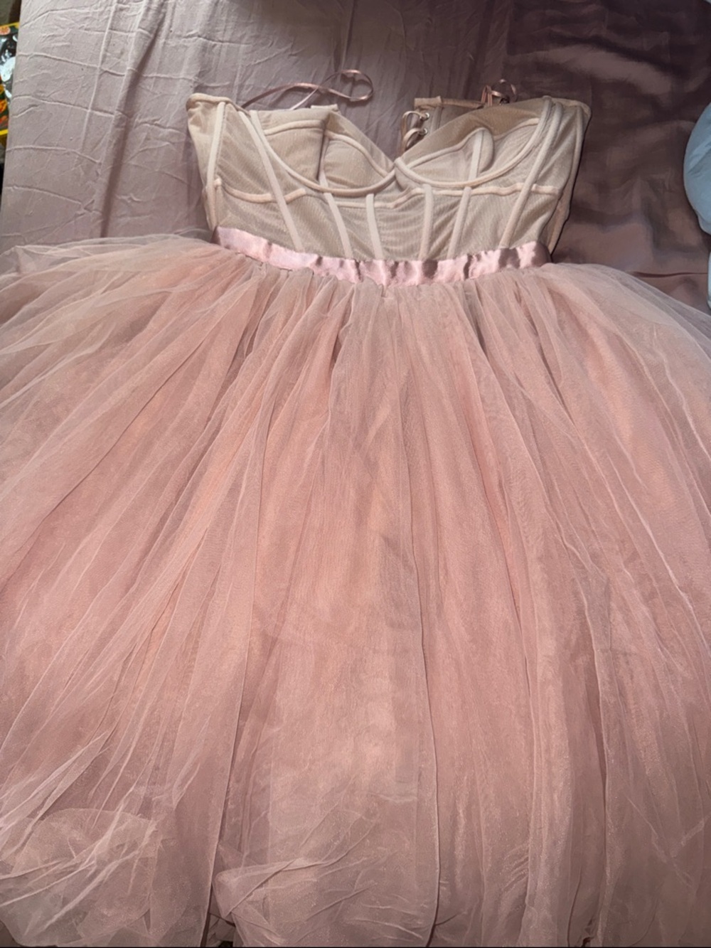 House of CB Blush Pink Tulle Party Dress with Corset Bodice